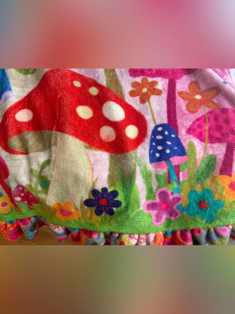 NATURAL LIFE Towel Wrap L/XL Vibrant Multicolor Ruffle-Hem Mushrooms